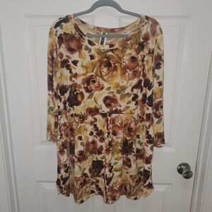 Floral Brown and Yellow Women's Top